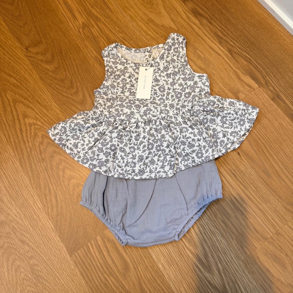 Quincy Mae Gray Floral Peplum Diaper Cover Set
